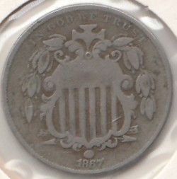 USA 5 Cents 1867 KM-97 ( 1-1+ )