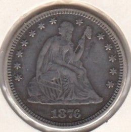 USA 1/4 Dollar 1876 KM-A98 ( 1-1+ )  juotosj&auml;lki, Hopeaa