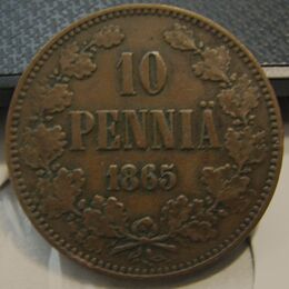 10 penniä 1865 ( 1/1-1+ )