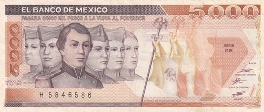 Meksiko 5000 Pesos 1985 P-88 ( 1-1+ )