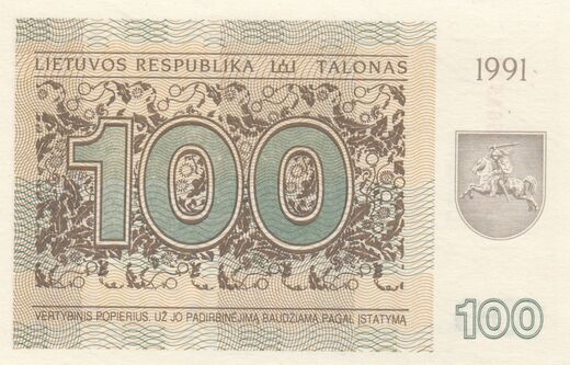 Liettua 100 Talonas 1991 P-38b ( 01-0 )