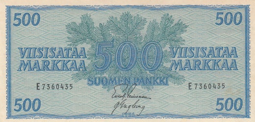 500 Markkaa 1956 E7360435 ( 01 ) tahroja, Lei - Eng