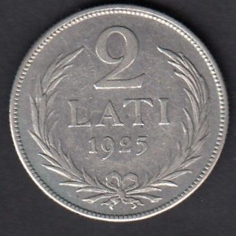 Latvia 2 Lati 1925 KM-8 ( 1+-01 ) Hopeaa 10 gr / 835