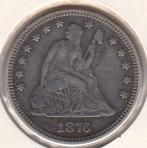 USA 1/4 Dollar 1876 KM-A98 ( 1-1+ )  juotosj&auml;lki, Hopeaa